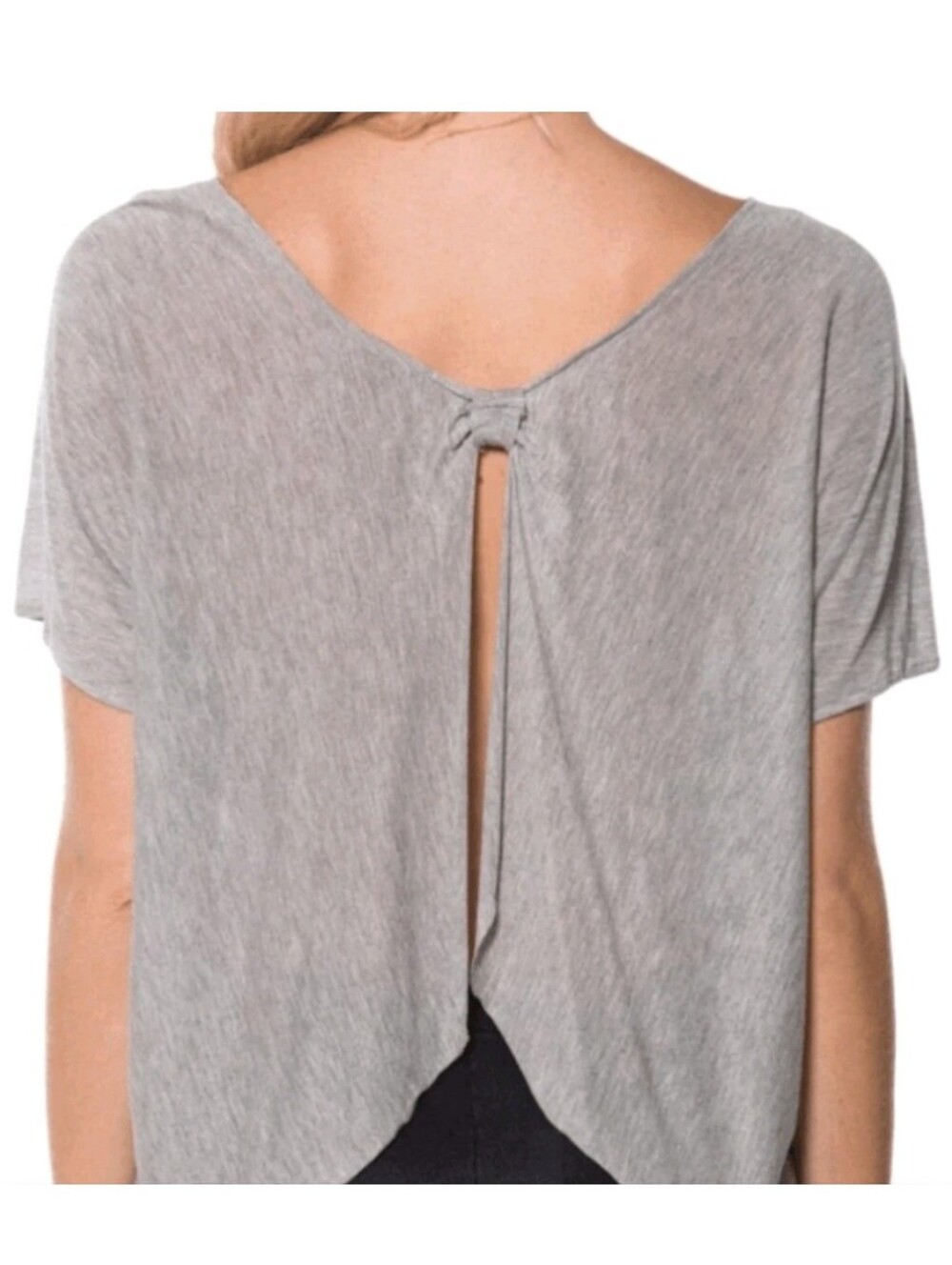 Blackmilk Grey Bow Split Back Oversized Flowy Crop Top Small